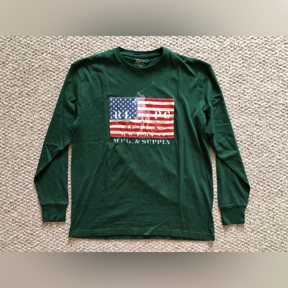 Polo Ralph Lauren Vintage American Flag long sleeves pullover top shirt size S - Picture 4 of 9